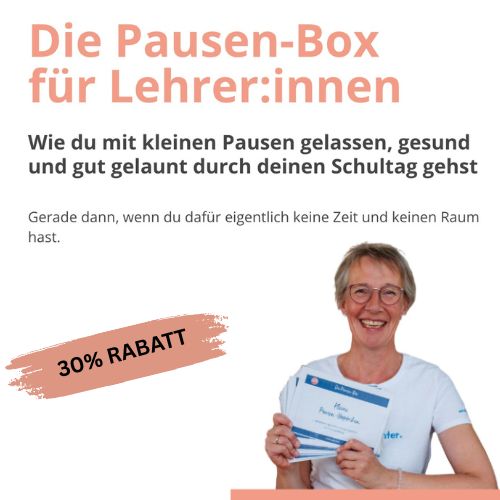 Produktbanner mit Frau mittleren Alters, Rabattbereich und rosa Texten