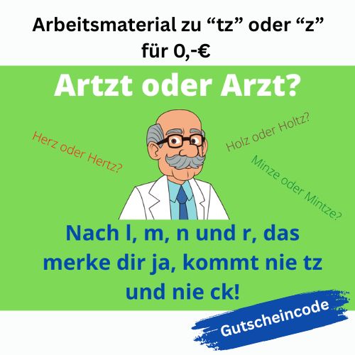 Lernmaterial-Banner mit Arzt-Illustration und grünem Hintergrund