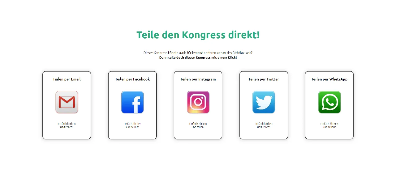 Hero-Banner zum Kräuterlei-Kongress mit fünf Sharing-Optionen (Email, Facebook, Instagram, Twitter, WhatsApp)