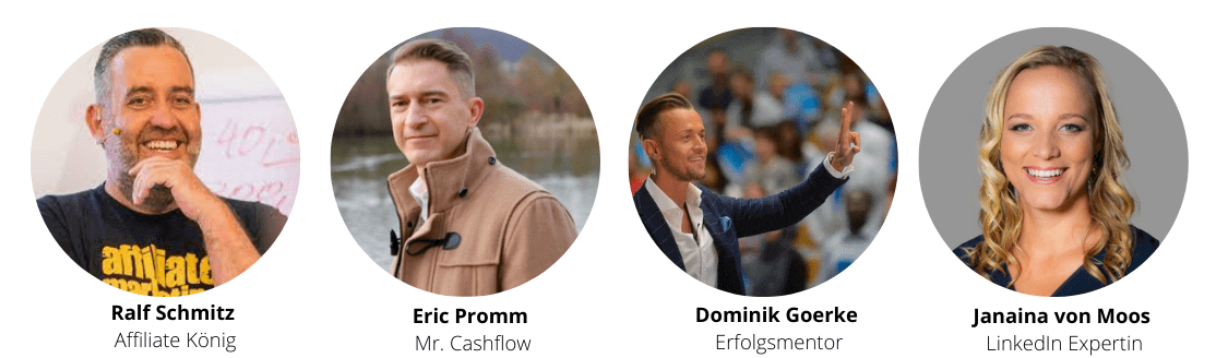 Kongresspaket Interviews – Videokurs zu innerer Freiheit 3 Vier Experten-Porträts: Ralf Schmitz, Eric Promm, Dominik Goerke, Janaina von Moos mit Namen und Spezialgebiet