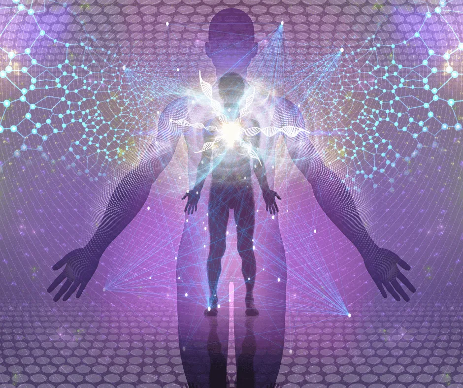 Körperaufrichtung – Energie-Coaching per Zoom 4 Digitale Figur mit leuchtender Energie-Aura und Reinigung-Erneuerungs-Motiv