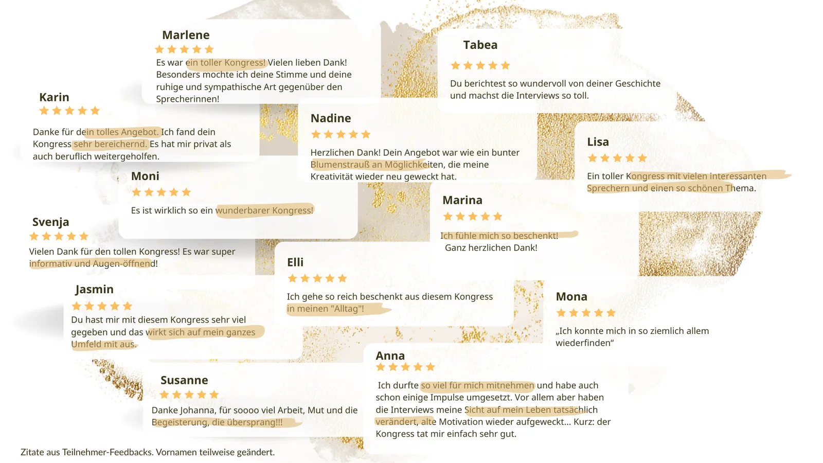 Teilnehmer-Testimonials zum KreativLeben Kongress mit 5-Sterne-Bewertungen