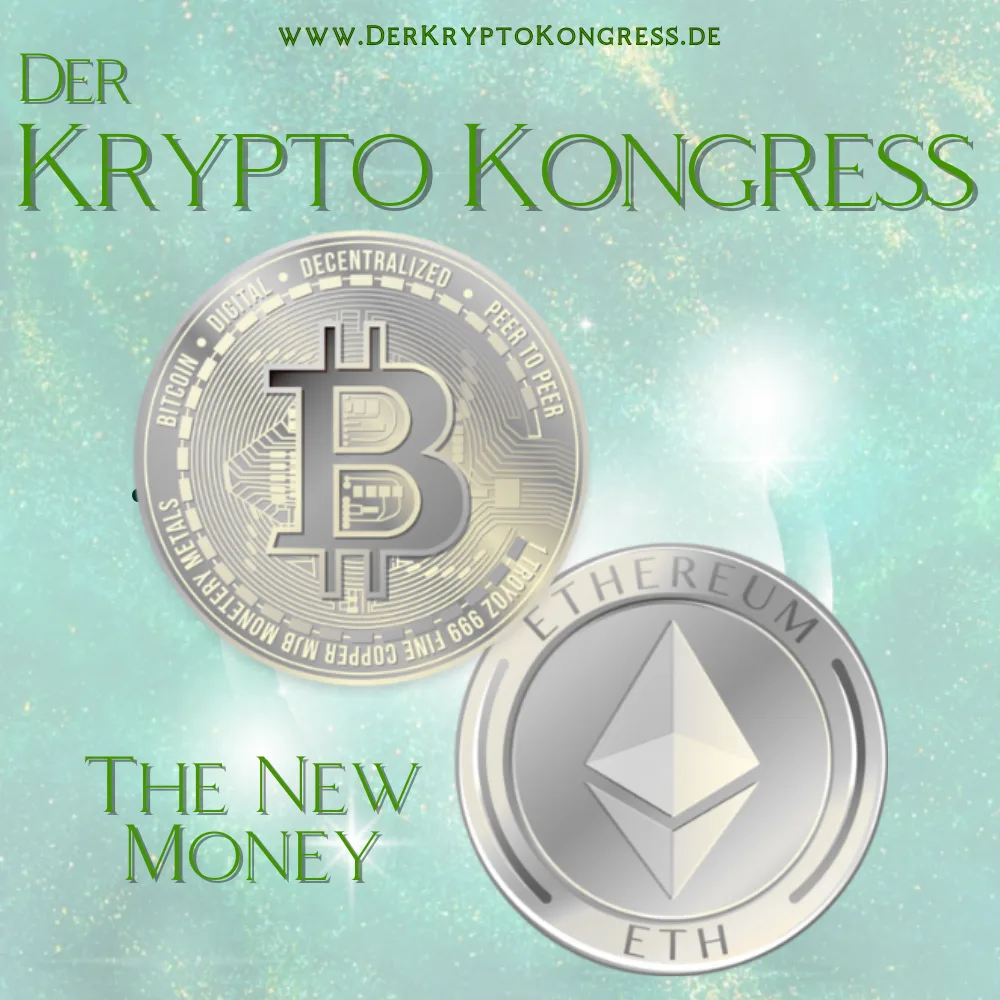Kongresspaket-Cover Der Krypto Kongress mit Bitcoin- und Ethereum-Münzen auf türkisem Hintergrund