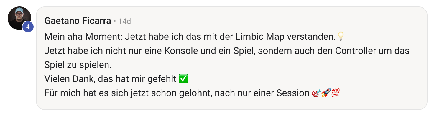 Kundenstimme von Gaetano Ficarra über Verständnis der Limbic Map und Nutzengewinn