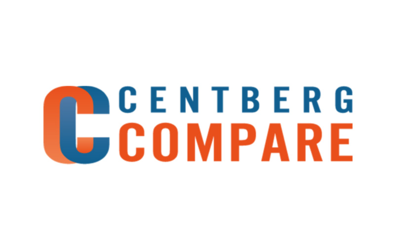 Centberg Compare Logo mit großem C-Symbol in Orange und Blau sowie Text
