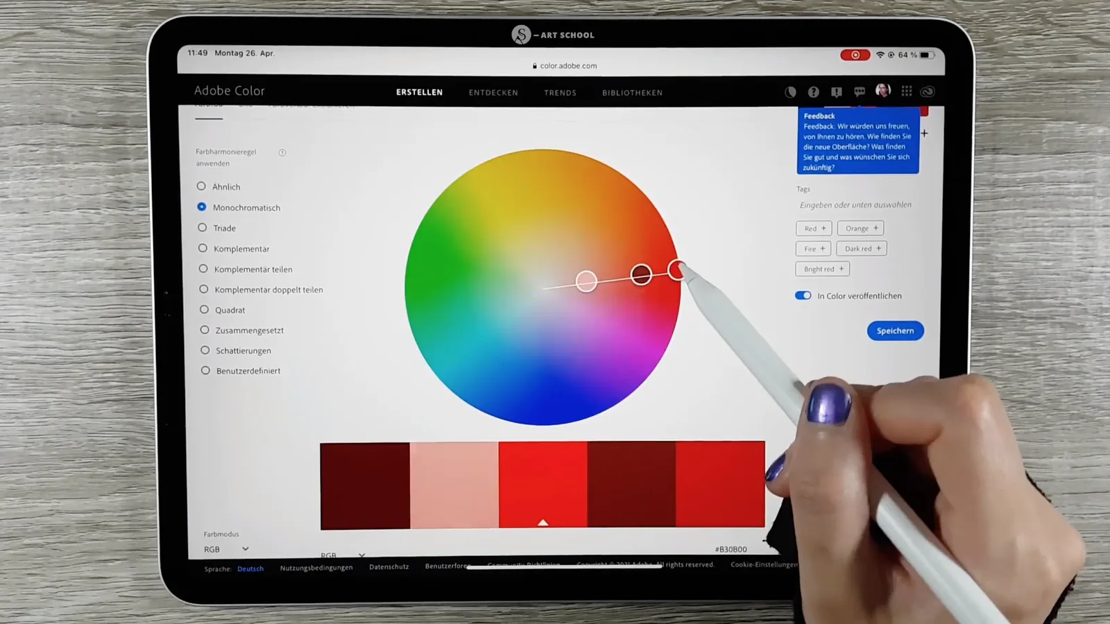 Adobe Color Farbrad mit monochrom ausgewählter Farbharmonie
