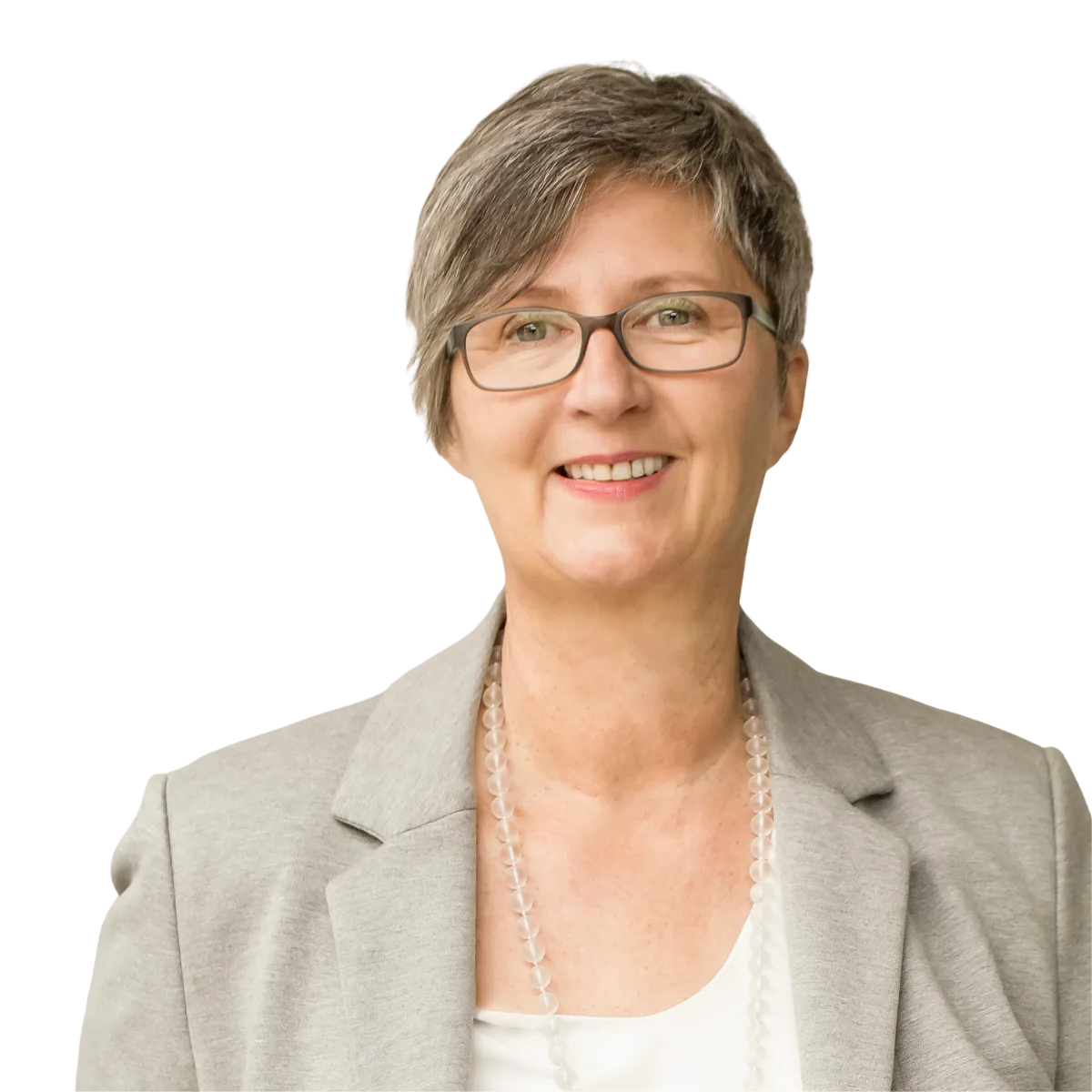 Monika Bröhl-Croci, Autorin der Leber Power Online Kur, Portrait mit Brille und beigem Blazer