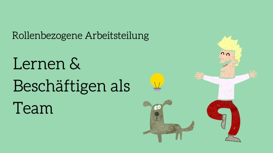 Lernen & Beschäftigen als Team – Webinar zur Hundebeschäftigung 1 Hero-Banner zum Kurs Lernen & Beschäftigen als Team mit Illustration von Mann, Hund und Glühbirne auf mintgrünem Hintergrund