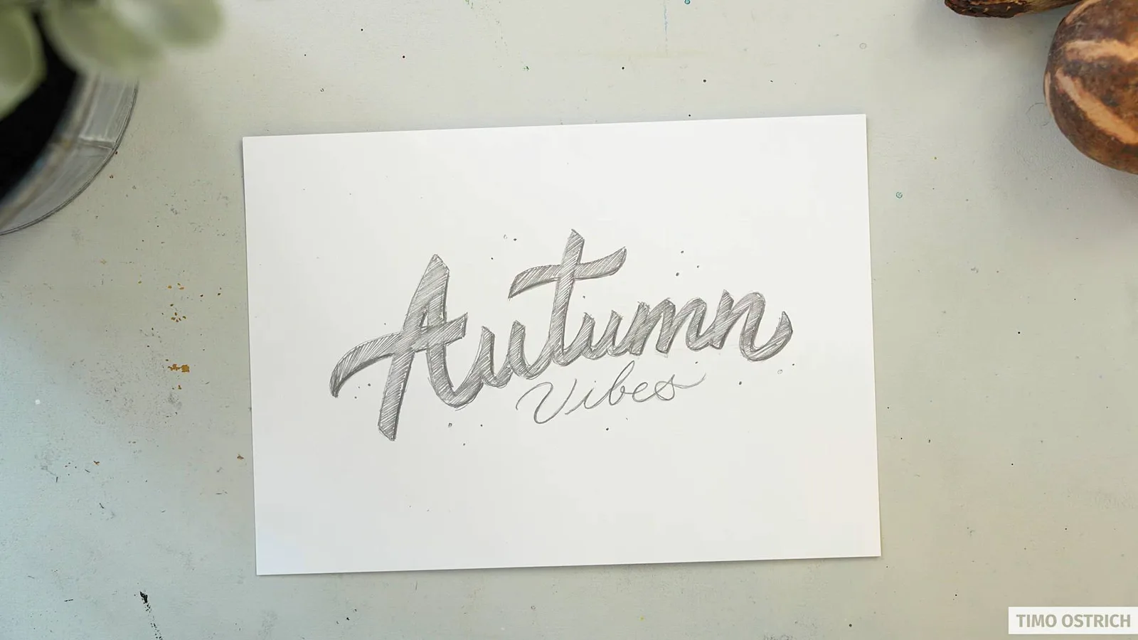 Skizze 'Bald Wirrds wieder gemütlich' mit Herbstmotiven auf weißem Papier