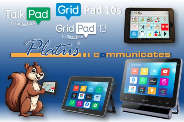 Level up your UK Academy – Kurs Verständigung ohne Sprache 6 Bildschirmfoto mit AAC-Geräten und Anwendungen: TalkPad, GridPad 10s, GridPad 13, Platinus, i-communicates. Eichhörnchen-Mask