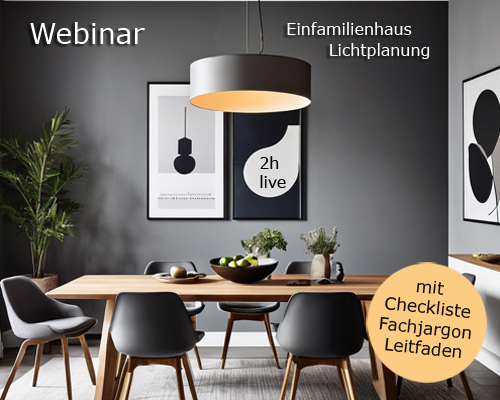 Webinar Einfamilienhaus Lichtplanung mit modernem Esszimmer, Pendelleuchte und Checklisten-Bonus