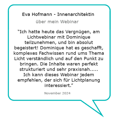 Kundenstimme von Innenarchitektin Eva Hofmann über das raumlicht Lichtwebinar