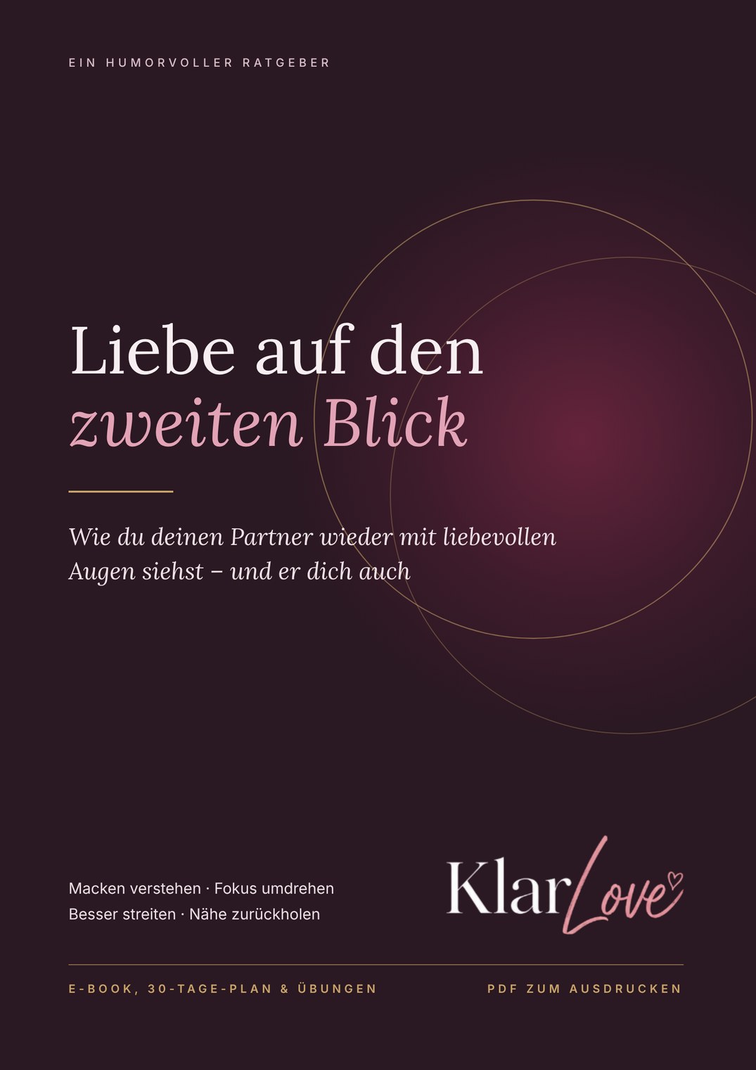 E-Book Cover Liebe auf den zweiten Blick mit dem Titel und KlarLove Branding