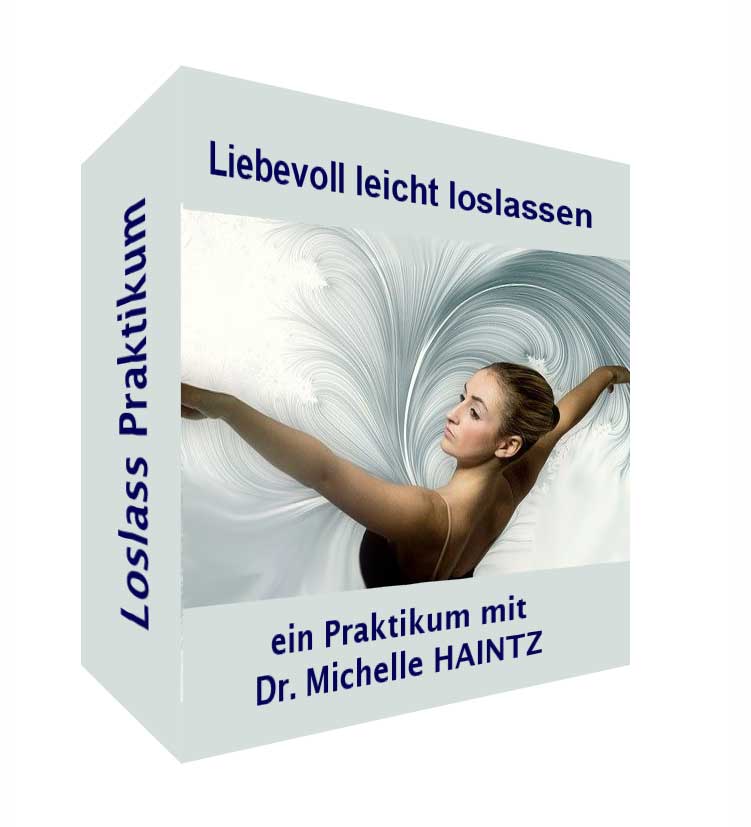 Produktbox des Loslass Praktikums mit Frau und fließenden Haaren, Autor Dr. Michelle Haintz