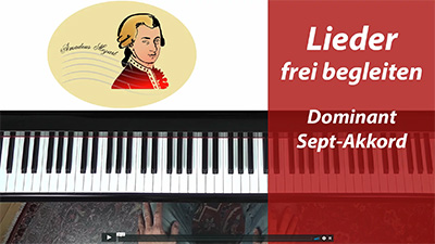 Porträt eines klassischen Komponisten mit Sept-Akkord-Notation und Klaviatur