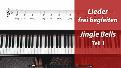 Notenblatt von Jingle Bells mit Klaviatur und Akkordbegleitung Teil 1