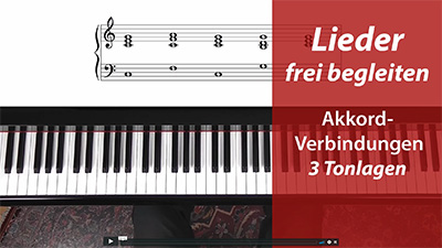 Akkordverbindungen für drei Tonlagen mit Klaviatur und Musiknotation
