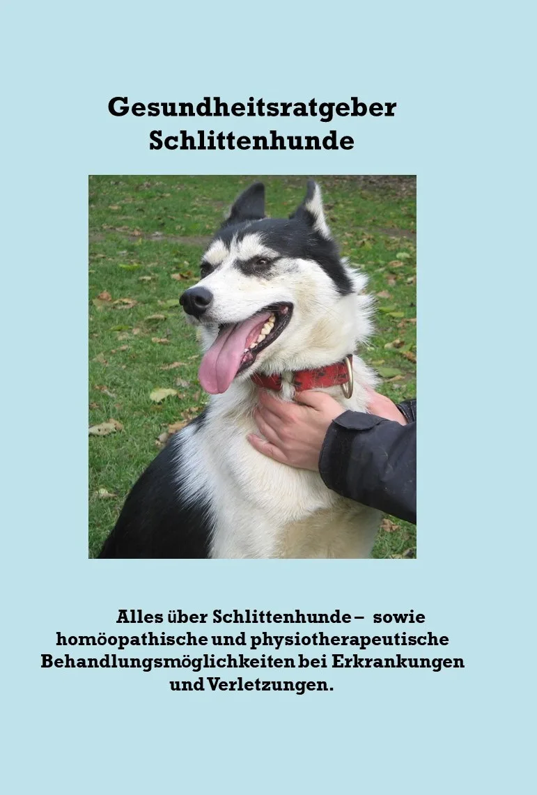 Cover Social Media Post mit Husky und Text Gesundheitsratgeber Schlittenhunde