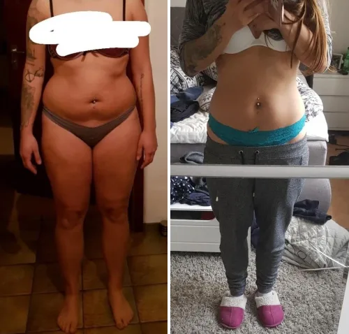 Low Carb – Abnehmkurs mit Ernährungsplan von OnVersum GmbH 19 Vorher-Nachher Transformation Xantja, Ganzkörper Bauchbereich
