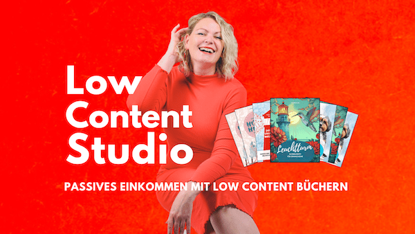 Werbe-Banner mit Frau und Buchcovern zum Thema passives Einkommen