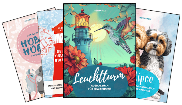 Ausgebreitete Low Content Buchcover mit Designs für verschiedene Genres und Nischen