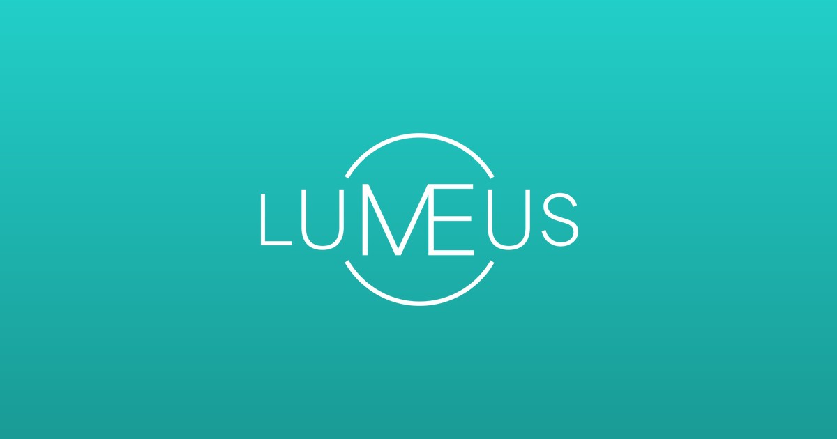 LUMEUS Logo auf türkisem Hintergrund mit weißem Kreis und Schrift