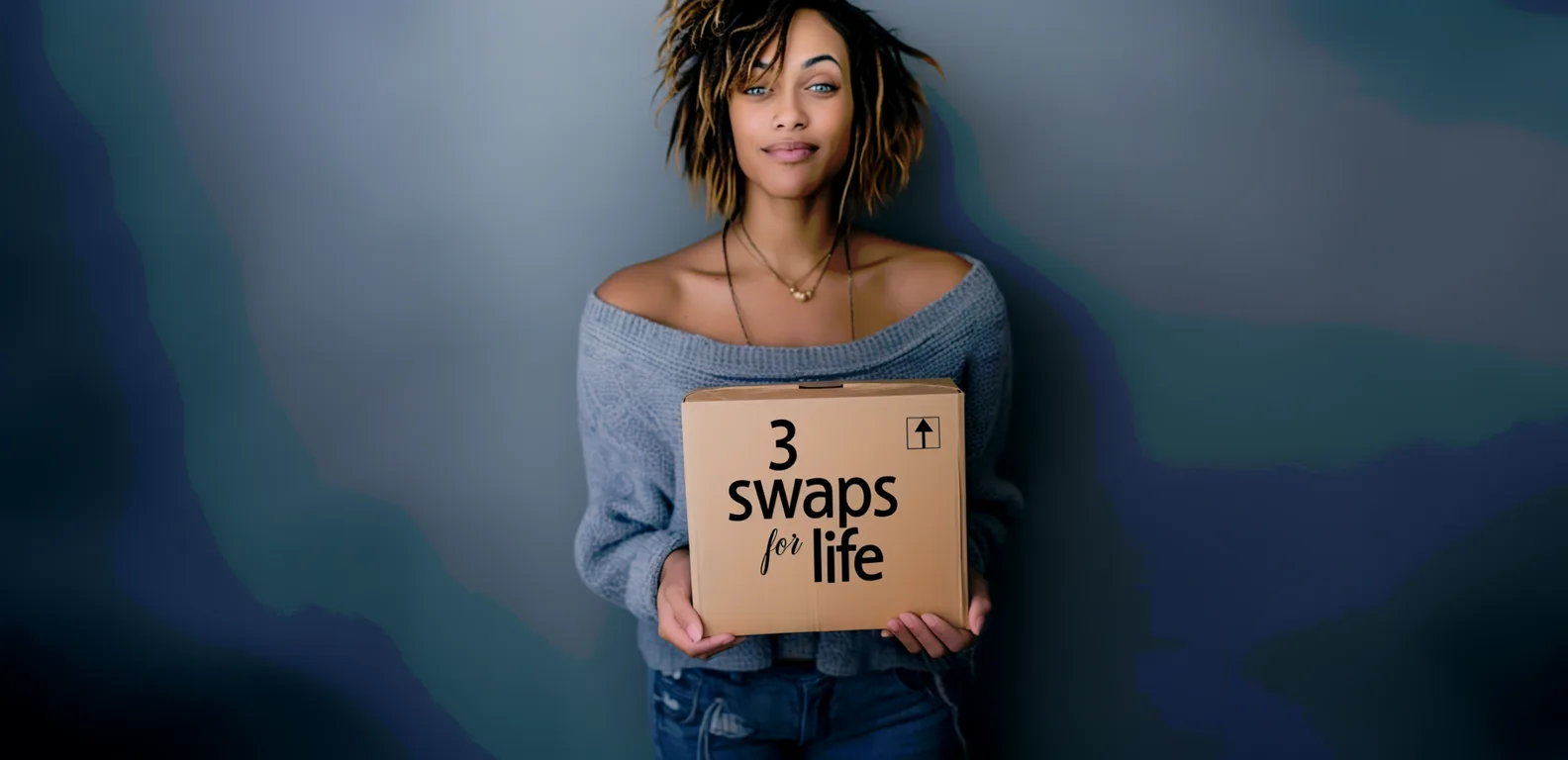 Frau zeigt Schild 3 Swaps for Life Motiv
