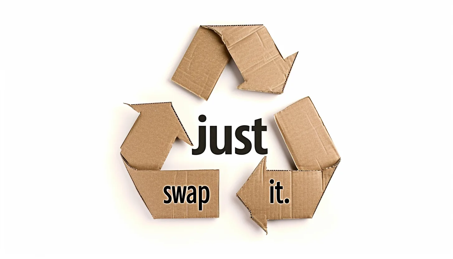 Recycling-Symbol aus Pappkartons mit Text: just swap it in der Mitte