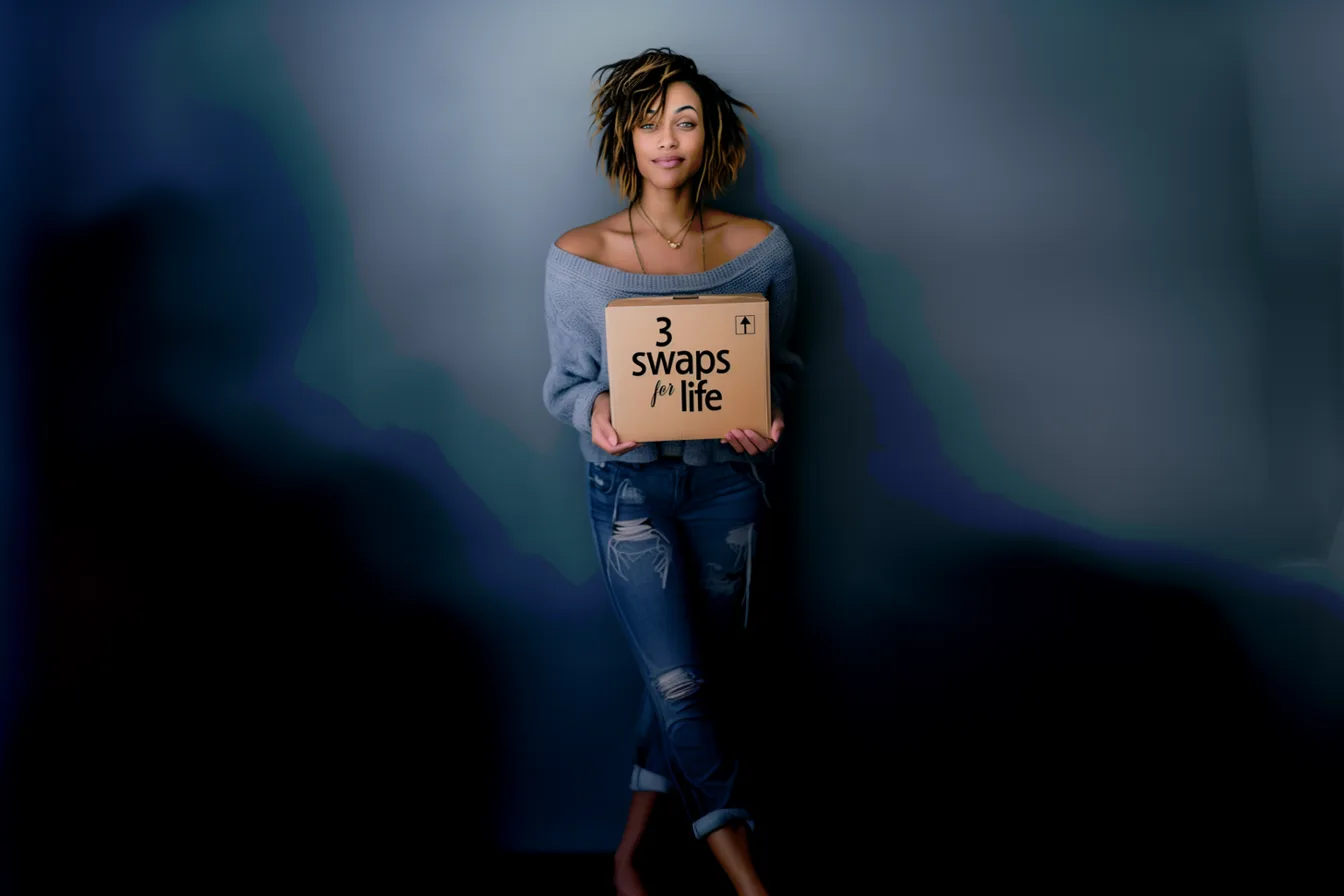 Frau mit Schild 3 Swaps for Life Kurspräsentation