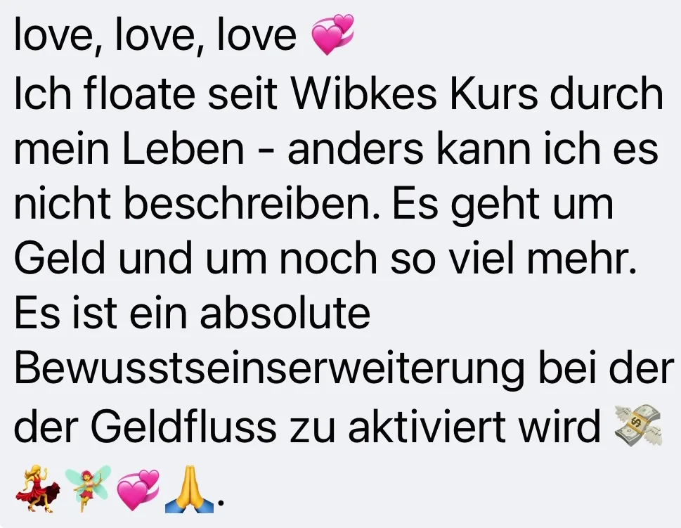 Begeisterte Kundenstimme über Wibke Sommers Kurs mit Herzicons und Geldmotiven