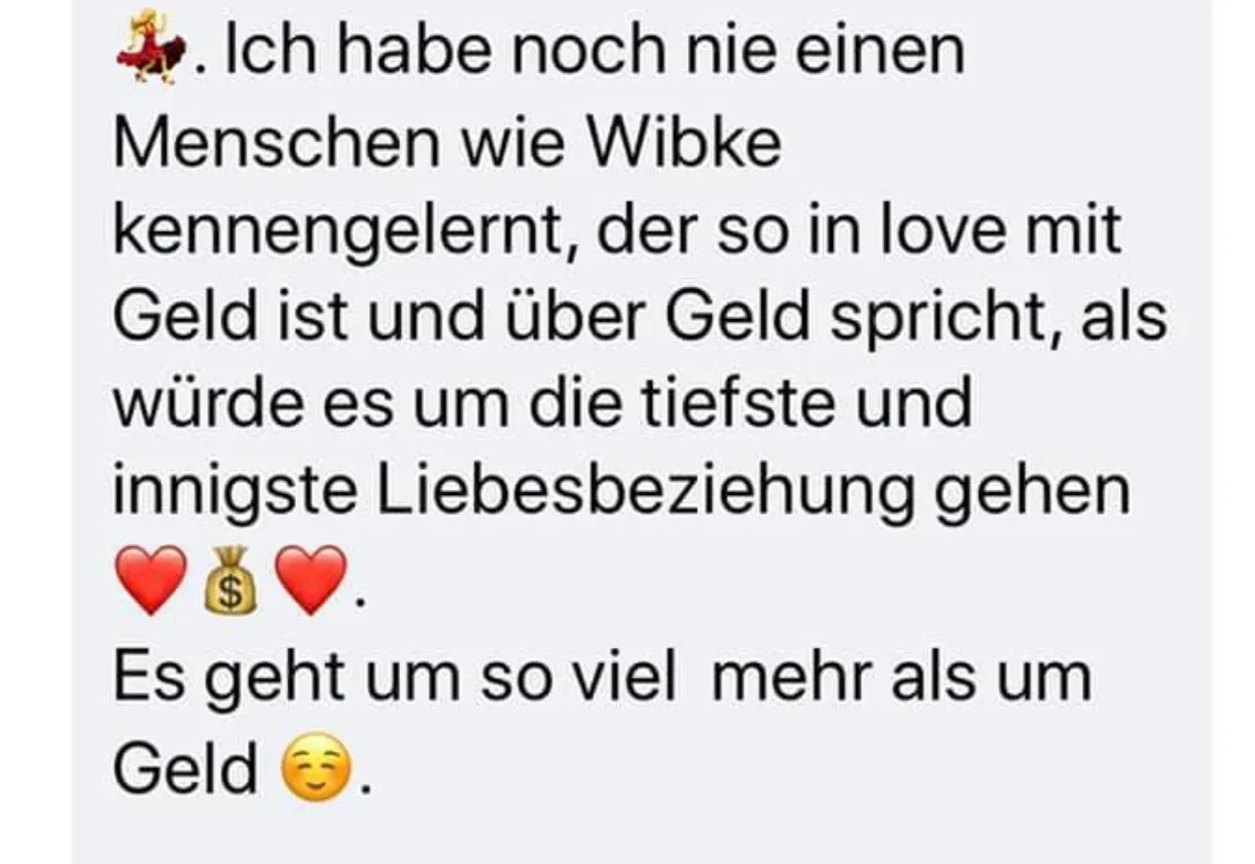 Kundenstimme über emotionale Beziehung zu Geld und Liebe in Wibke Sommers Kurs