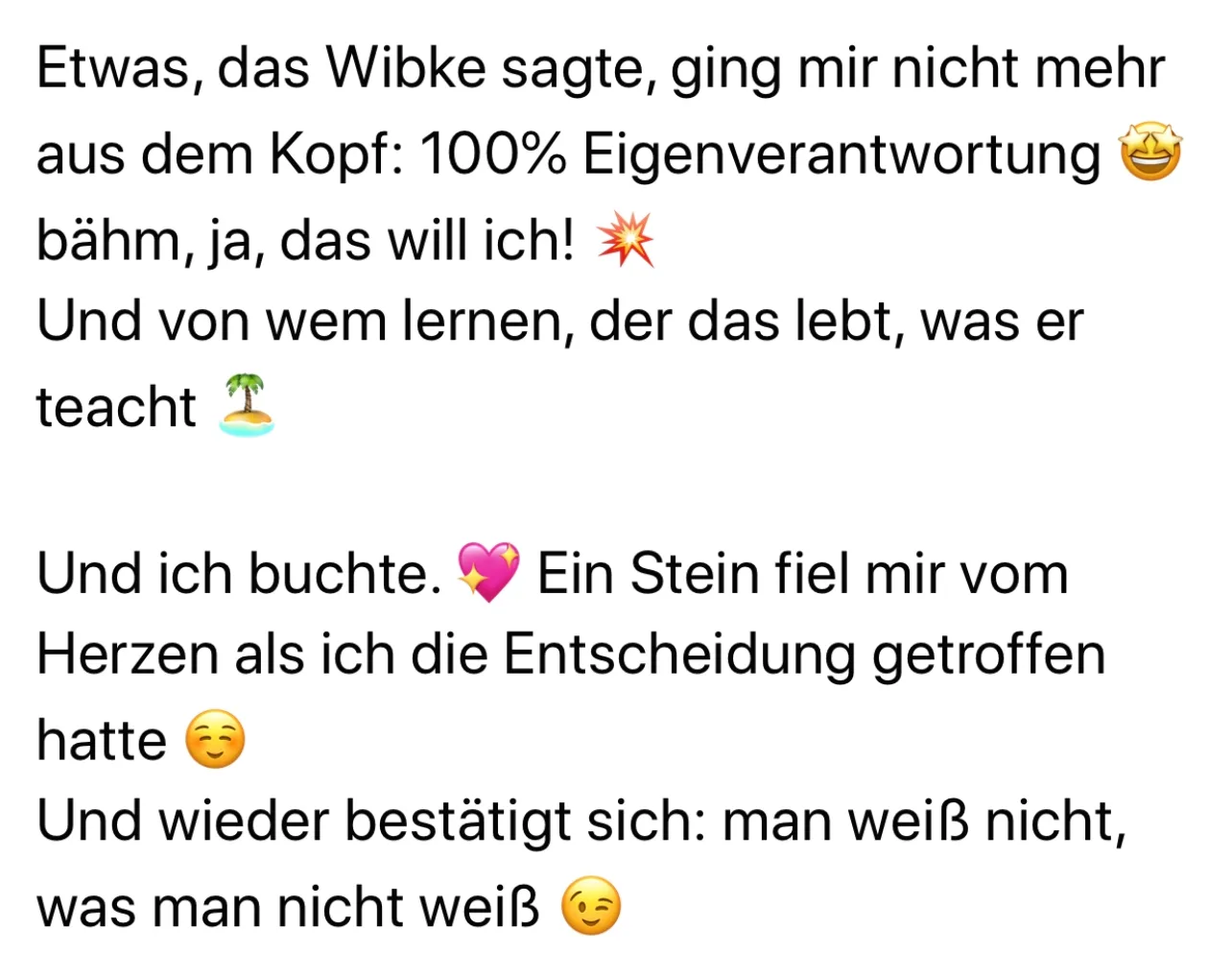 Teilnehmerstimme über Eigenverantwortung und Kursinhalte von Wibke Sommer