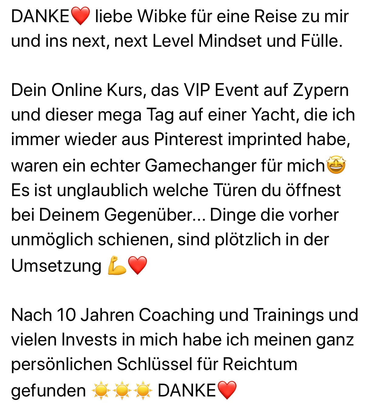 Ausführliche Kundenstimme über Transformation und Erfolg durch Wibke Sommers Coaching