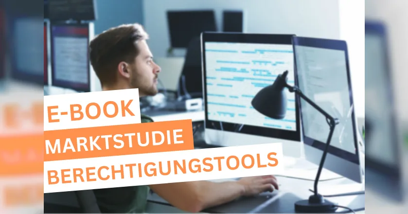 Marktstudie Banner mit Countdown, Mann am Schreibtisch mit Monitoren