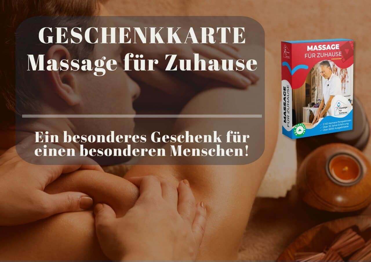 Geschenkkarte Massage für Zuhause mit Massageszene und Produktbox