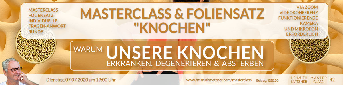 Header Masterclass & Foliensatz Knochen mit Knochenstruktur-Hintergrund und Helmuth Matzner
