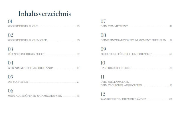 Inhaltsverzeichnis mit 12 Kapiteln aus Buch Wahrhaft Ich