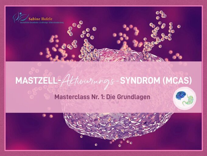 Masterclass Workbook Cover mit Mastzellmotiv auf lila-rosa Hintergrund