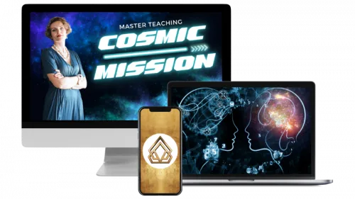 Master Teaching Cosmic Mission Produktmockup mit Monitor, Laptop und Smartphone