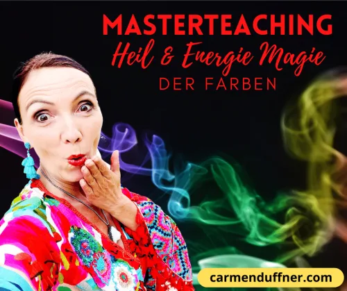 Masterteaching Heil & Energie Magie der Farben – Kursbanner klein mit Frau und Farbeffekten