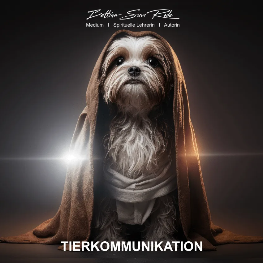 Medialität total – Videokurs zu Jenseitskontakten 18 Hund mit Tuch in spirituellem Licht, Modul 9 Tierkommunikation