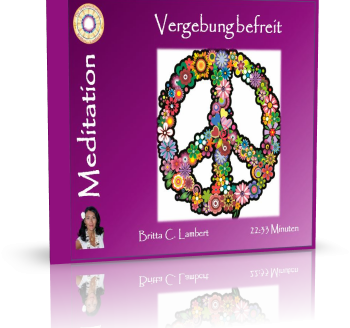 Meditation Vergebung befreit Cover mit Peace-Symbol aus bunten Blüten, Autor Britta C. Lambert