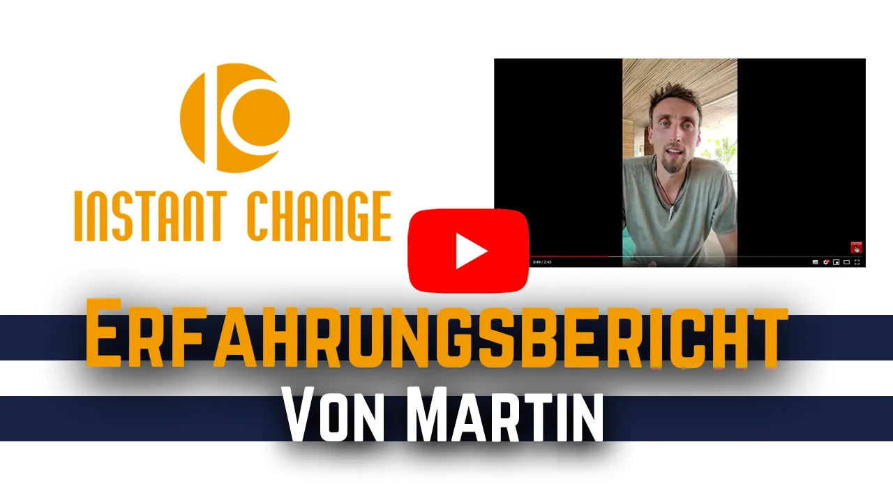 Meditation zur Energiereinigung von Instant Change 7 Erfahrungsbericht von Martin, Video-Thumbnail mit Instant Change Logo und Mann in hellem Shirt