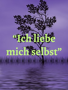 Meditationen "Selbstbewusstsein – Audioübungen für Selbstliebe 4 Meditation Ich Liebe Mich Selbst mit Baum und violettem Hintergrund