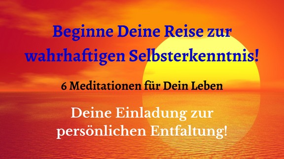 Hero-Banner mit Sonnenaufgang über dem Wasser und Text zu Selbsterkenntnis-Meditationen