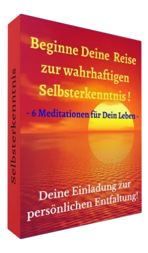 3D-Produktbox "Meditationen Selbsterkenntnis" mit Sonnenuntergang-Motiv