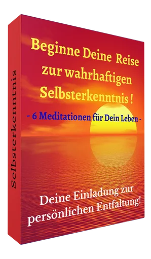 3D-Produktbox "Meditationen Selbsterkenntnis" mit Sonnenuntergang-Motiv