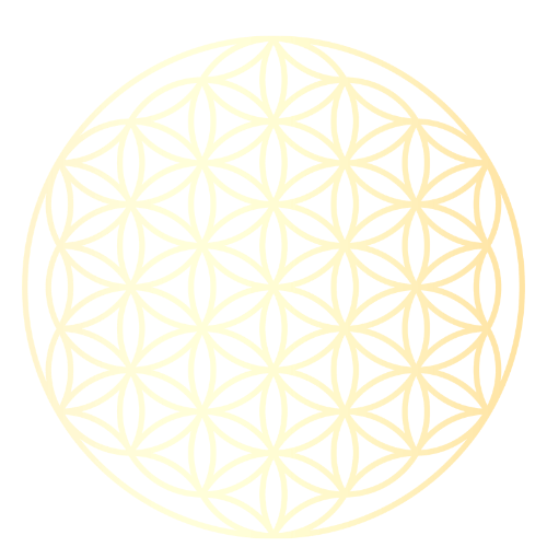 Die Blume des Lebens, gelbes geometrisches Mandala-Symbol auf weißem Hintergrund