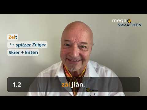 Videostandbild mit Chinesisch-Trainer, megaSPRACHEN Logo, Lerninhalt angezeigt