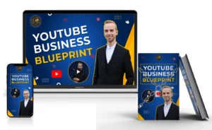 YouTube Business Blueprint Videokurs Mockup auf MacBook Pro, iPhone und als Buch mit Autor Fabian Reinelt